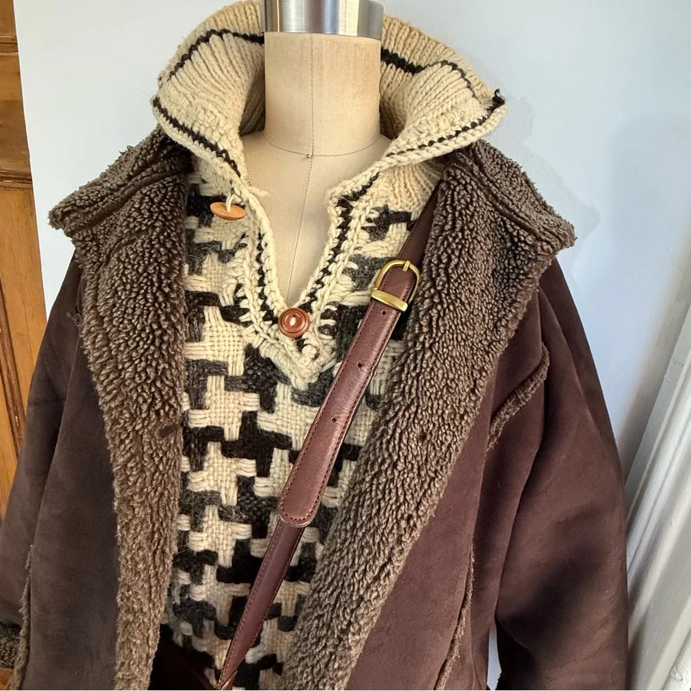 L. L. Bean Brown sherpa faux fur suede coat - Picture 3 of 11